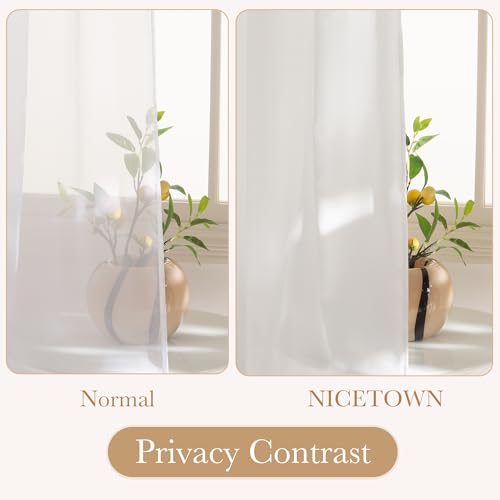 NICETOWN White Sheer Curtains 45 inches Long Privacy Short Window Cover - color: White, size: 52"W x 45"L (Pack of 2)