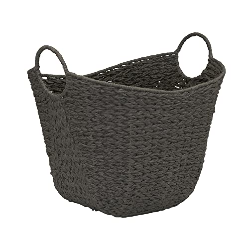 Household Essentials Handwoven Paper Rope Storage Basket with Metal Frame and Handles, Gray - color: Grey Paper Rope