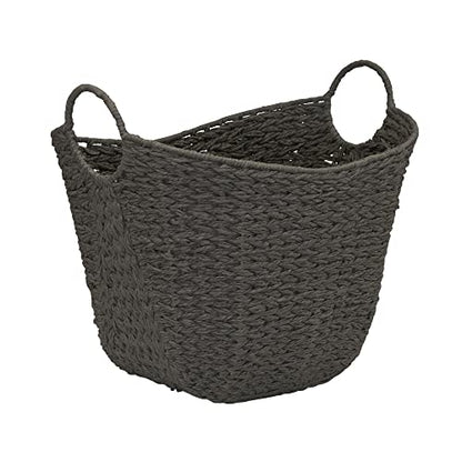 Household Essentials Handwoven Paper Rope Storage Basket with Metal Frame and Handles, Gray - color: Grey Paper Rope