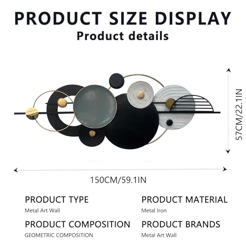 Metlzks Modern Metal Wall Art,Black Modern Abstrac Wall Decor,Large 59×22 In Geometry Metal Wall Sculptures for Living Room Bedroom Kitchen Bathroom Office - color: Gray
