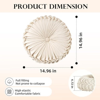 Teieas Round Throw Pillow Velvet Pleated Round Pillow Cushion Home Decor - color: Light Green