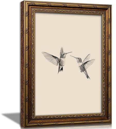 Vintage Framed Canvas Wall Art Vintage Birds Wall Decor Two Hummingbirds Sketch Paintings Farmhouse Aesthetic Artwork Minimalist Pictures for Bedroom Living Room Shelf 9x11 inch Ready to Hang - color: Brid, size: 9"L x 11"W
