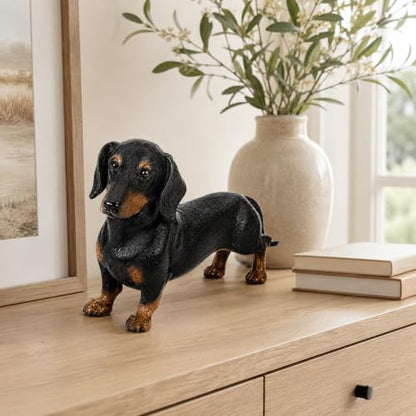Comfy Hour Dachshund Statue Figurine, 7 Inch Black and Brown Realistic Resin Dog Sculpture, Small Wiener Dog Decor for Shelf, Desk, Bookshelf, Mantel, Entryway, Gift for Pet Lovers