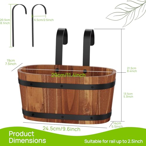 2Pack Cute Railing planter box Fence planters Window boxes planters porch - color: Brown-2pcs, size: Small