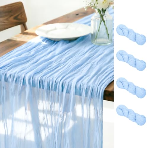 Light Blue Cheesecloth Table Runner Fall Boho Wedding Birthday Home Decor - color: Baby Blue, size: 14ft 4Pack