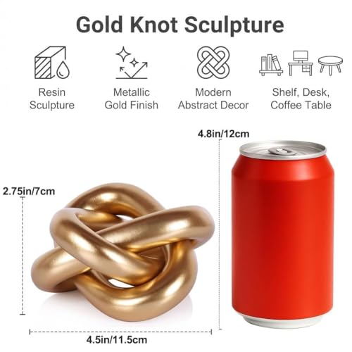 Gold Knot Decor for Coffee Table, Decorative Knot Sculpture Resin Chain Link, Gold Coffee Table Decor Modern Shelf Decor for Living Room, Fireplace Mantel, Entryway Table, Bookshelf Office Desk Accent