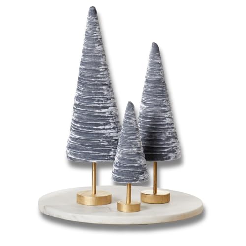 Silver Velvet Pedestals Set of 3, Elegant Mantle Decor, Platinum Home Accent, Handcrafted Farmhouse, Valentine Tabletop Tree, Elegant Entryway (Silver) - color: Silver