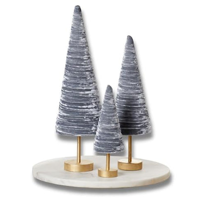 Silver Velvet Pedestals Set of 3, Elegant Mantle Decor, Platinum Home Accent, Handcrafted Farmhouse, Valentine Tabletop Tree, Elegant Entryway (Silver) - color: Silver