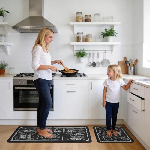 Kitchen Rugs for Floor 2 Pcs Memory Foam Padded Anti Fatigue Kitchen Mat - color: With Sayings