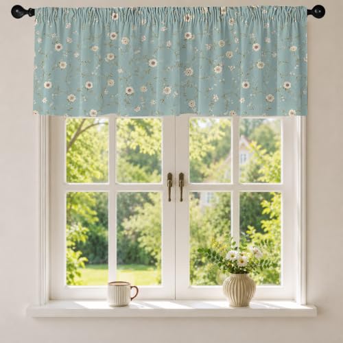 Dusty Green Ditsy Floral Blackout Window Valance Curtain, Wildflower - color: Flower 8, size: 52"W x 18"L (Pack of 1)