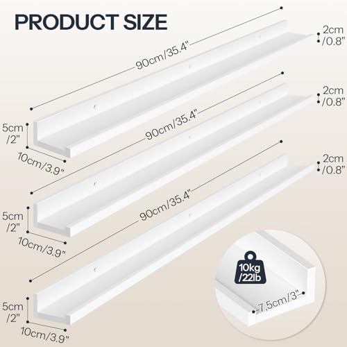 HOOBRO Floating Shelves, Wall Shelf Set of 3, 35.4 Inches Hanging Shelf - color: White, size: 35.4 Inches