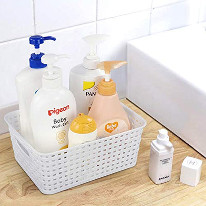 Sandmovie White Plastic Rattan Storage Baskets, 6 Packs - color: White