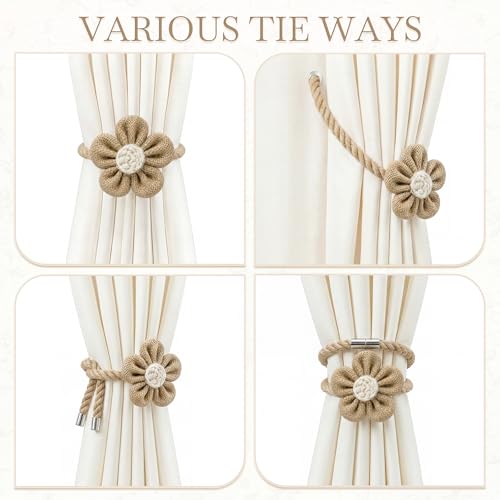 VIS'V Magnetic Curtain Tiebacks, Boho Curtain Holdbacks, Khaki, 2 Pcs - color: Khaki