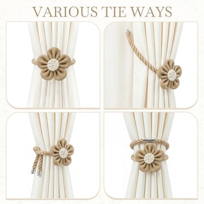 VIS'V Magnetic Curtain Tiebacks, Boho Curtain Holdbacks, Khaki, 2 Pcs - color: Khaki