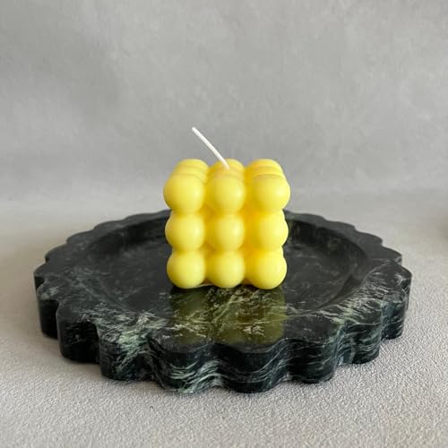 Travertine Marble Scalloped Tray Round Wave Tray Small Serving Platter for Counter, Bathroom, Kitchen, Nightstand, Jewelry Ring Dish Holder (White Dark Green) - color: White Dark Green