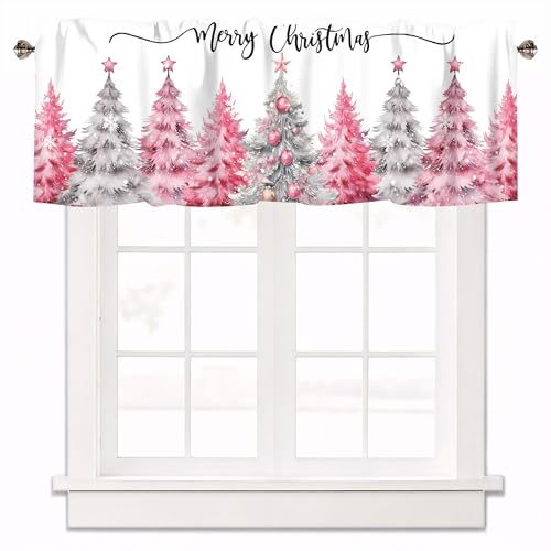 Christmas Valances for Windows, Pink Christmas Tree Curtains 42x12 Inch - color: Christmas-sy-sd0767, size: 42"W x 12"L (Pack of 1)