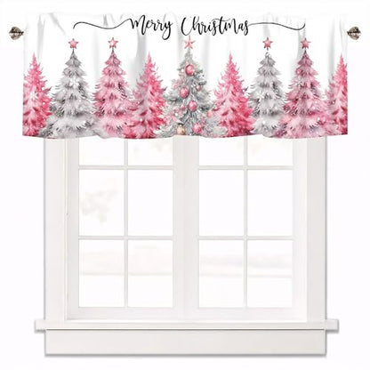 Christmas Valances for Windows, Pink Christmas Tree Curtains 42x12 Inch - color: Christmas-sy-sd0767, size: 42"W x 12"L (Pack of 1)