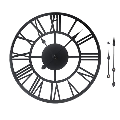 Metal Wall Clock Roman Numerals Battery Operated Decor Clock Silent Non-Ticking Modern Round Wall Clocks for Home, Hotel, Office, Bedroom (Black, 12inch) - color: Black, size: 12inch