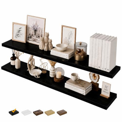 RICHER HOUSE 55 Inch Long Floating Shelves, 12 Inch Deep Black Wall Shelf - color: Black, size: 55in