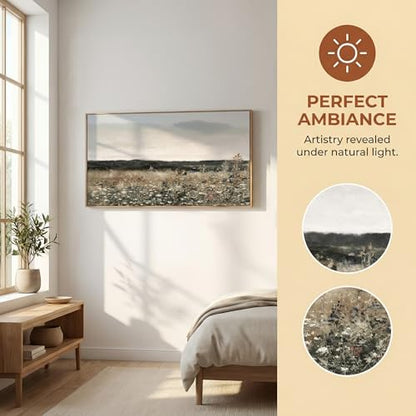Tucai Decor Country Meadow Landscape Canvas Art Wildflowers and Field Farmhouse Wall Decor Framed Rustic Floral Print Ready to Hang 24x48 Inch Painting for Living Room Kitchen