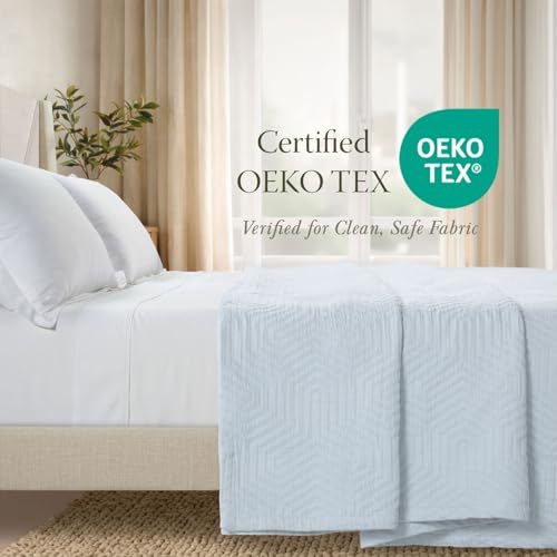 Threadmill Luxury Cotton Blankets for King Size Bed | All-Season Cozy 100% Cotton King Size Blanket | Aster Jacquard Soft & Lightweight Coverlet | Light Blue - color: Aster Light Blue, size: King / Cal King