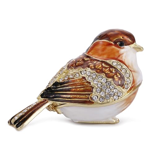 Hand Painted Enamel Goldfinch Bird Trinket Box, Hinged Unique Mini Ring Necklace Jewelry Organizer, Classical Bejeweled Storage, Figurine Collectible Keepsake Home Decor (Goldfinch) - color: Goldfinch