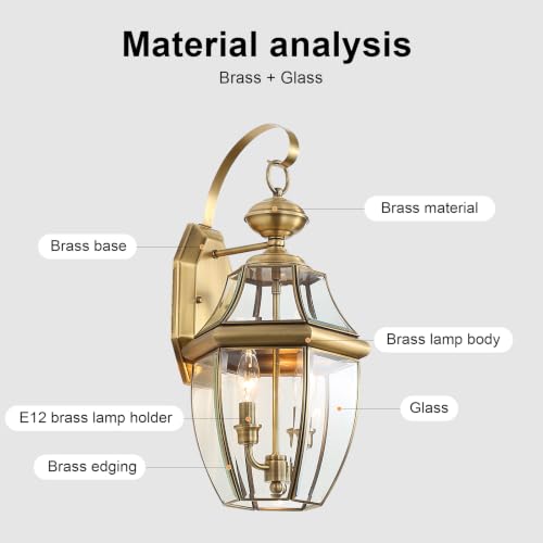 Solid Brass Outdoor Wall Light Fixtures, 20.5" - color: Antique Brass - 1 Pack, size: 20.5 inch