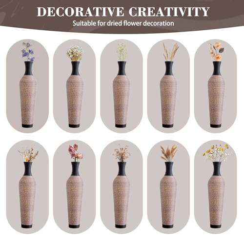 39.4 Inch Tall Floor Vase for Living Room Decor, PVC Decorative Vase for Home Decor, Modern Textured Brown Black Boho Style Standing Vase, Not Waterproof, Flowers Not Included, Black Brown