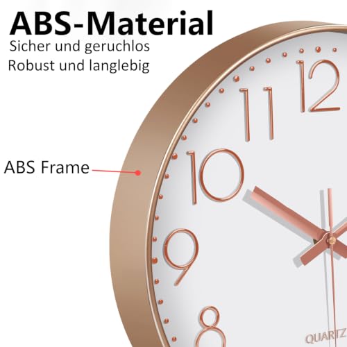 Silent Wall Clocks Battery Operated 8 Inch, Analog Wall Clock with Oversized Number Tempered Glass Clock Face, Rose Gold Quartz Non Ticking Wall Clocks for Living Room Bedroom Kitchen Office - color: Rose Gold, size: 8 Inch