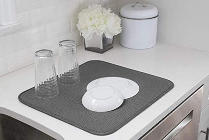 S&T INC. Dish Drying Mat, 2 Pack, 16" x 18", Large, Grey and Grey Trellis