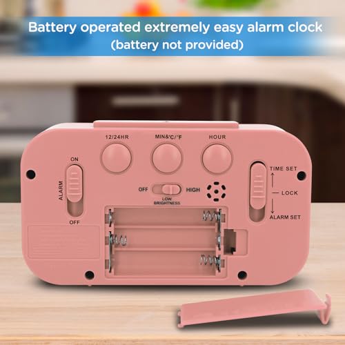 Peakeep Night Light Digital Alarm Clock Battery Operated Indoor Temperature - color: Light Salmon Pink