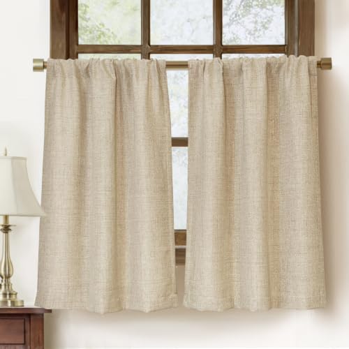 Faux Linen Cafe Curtains for Windows, 36 Inch Length, Khaki Tan, Set of 2 - color: Khaki Tan, size: 27"W x 36"L (Pack of 2)