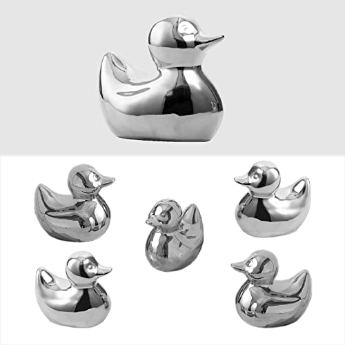 Silver Ceramic Duck Figurines，Home Decor Animal Sculptures and Statues Handmade Artware Decor,Mini Duck Sets 3 PCS - color: D-silver