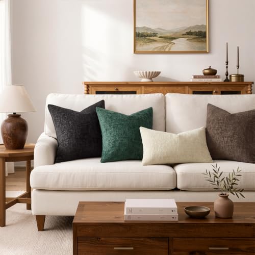 MIULEE Christmas Couch Pillow Covers Textured Chenille 18x18 Dark Green - color: Dark Green, size: 18" x 18" (Pack of 2)