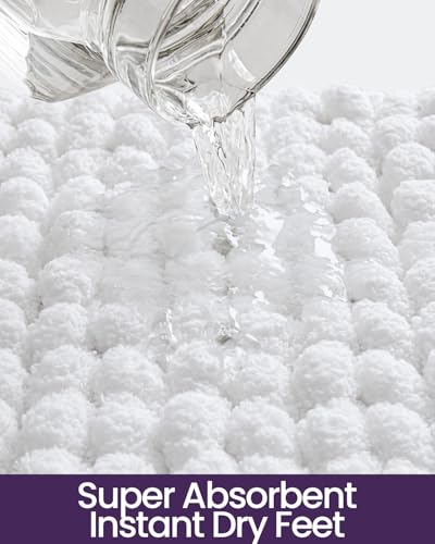 DEXI Bathroom Rugs 43x24, Non Slip Washable Chinelle Bath Mat, White - color: White, size: 43" X 24" (Rectangular)