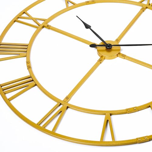 40 Inch Large Silent Wall Clock, Easy Assembly Roman Numeral Gold - color: Gold Metal Wall Clock, size: 40inch