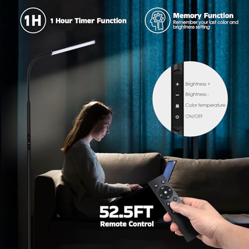 Dimunt LED Floor Lamp, Stepless Adjustable 3000K-6000K Colors, Black - color: Black