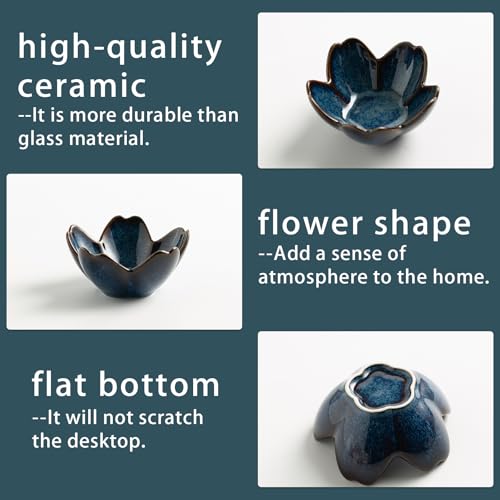 Mecaikru Ceramic Jewelry Tray, 3.5 in Flower Ring Dish with Gift Box & Card - color: blue