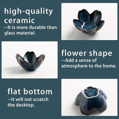 Mecaikru Ceramic Jewelry Tray, 3.5 in Flower Ring Dish with Gift Box & Card - color: blue