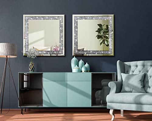 20" Square Crushed Diamond Silver Glass Mirror for Wall Decor - size: 20"L x 20"W