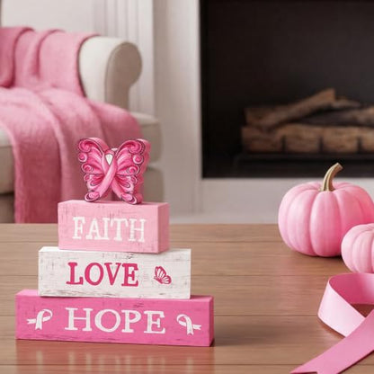 Smile Breast Cancer Awareness Wooden Block Decor - style: Muertos