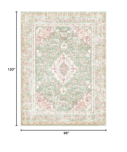 Vhong Washable Area Rugs Boho Vintage Modern Neutral Large Carpet Green and Pink High Traffic Rugs 8×10 for Dinning Room Living Room Bedroom Farmhouse Non Slip - color: Green/Pink, size: 10' x 8' (Rectangular)