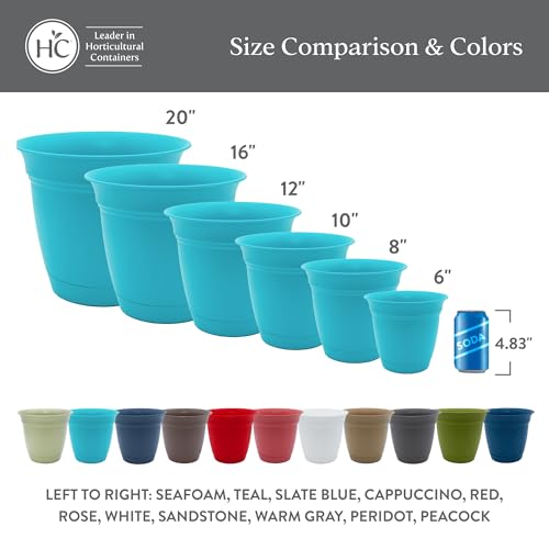 The HC Companies Eclipse Round Planter With Saucer - Outdoor & Indoor Plant Pot with Drainage Holes - Lightweight, UV-Resistant Plastic Pots For Plants, Flowers & Herbs (12" Teal, Pack of 1) - color: Teal