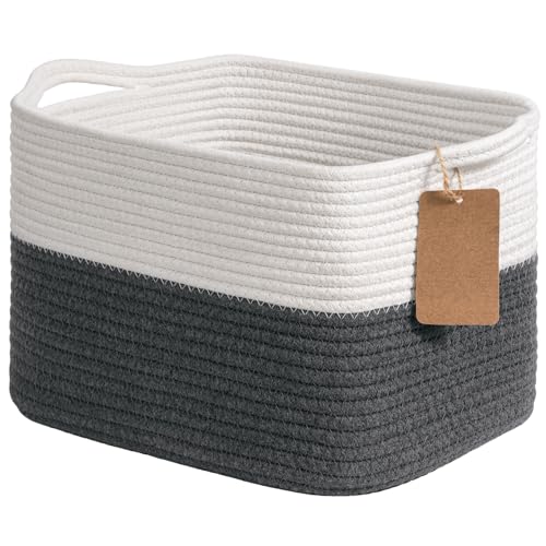Goodpick Woven Rope Storage Basket for Shelves, Rectangle, Dark Gray - color: Dark Gray, size: 13"L x 10"W x 9"H