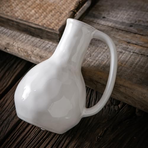 Tanvecle White Ceramic Vase with Big Handles, Modern Farmhouse Decor, Rustic Pottery for Flowers, Decorative Terracotta Centerpiece for Dining Table