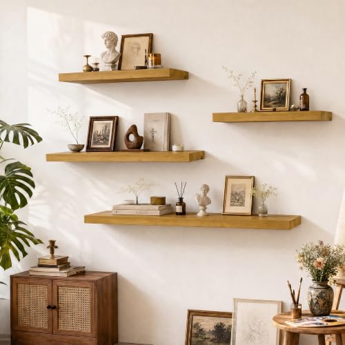 Solid Wood Floating Shelves for Wall 48 inch,Natural Wooden Shelf Set of 1 - color: Natural, size: 48inches-1P