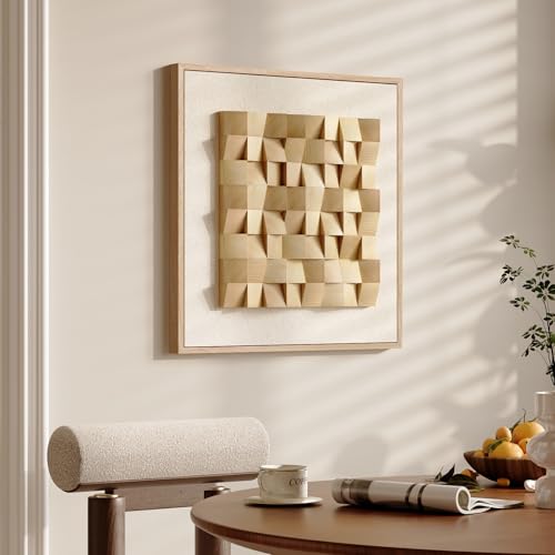Framed 3D Wood Textured Wall Art for Living Room, Modern Neutral 28x28 Inch - color: Beige, size: 28"L x 28"W