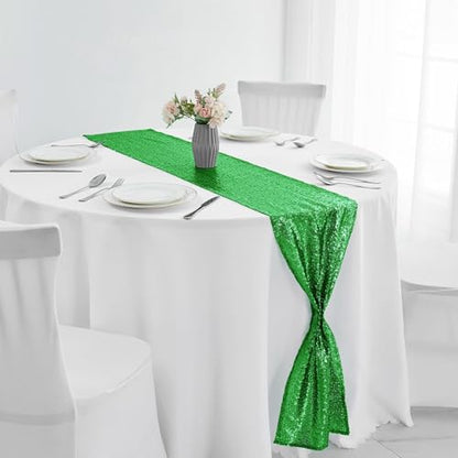 Pufogu 12 x 72 inches Grass Green Sequin Table Runner, 2 Packs - color: Grass Green