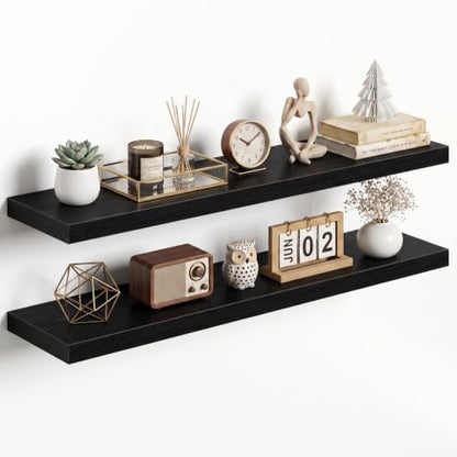 Dreamland 40Inch Black Floating Shelves 9.3" Deep Wall Mounted Set of 2 - color: Black, size: 9.3"D x 40"L