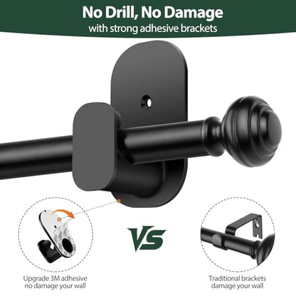 KAMANINA No Drill Curtain Rods for Windows 32 to 58 Inch, Adjustable, Black - color: Black, size: 32-58"